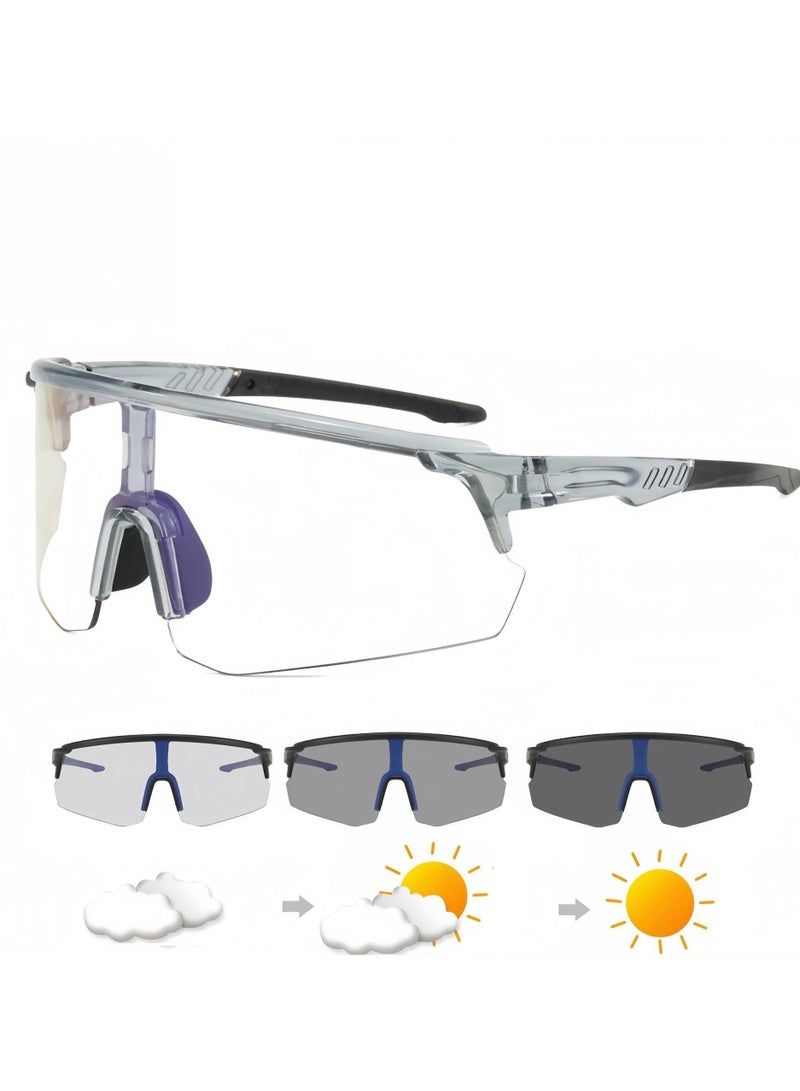 Chabeia Unisex Integrated Photochromic Bicycle Glasses - Large Frame PC Material, Anti-Glare Lenses, Lightweight & Durable for Outdoor Sports, Cycling, and Protective Use, Cycling Accessories, Sleek Sports Design, Flexible Lenses - Image 1